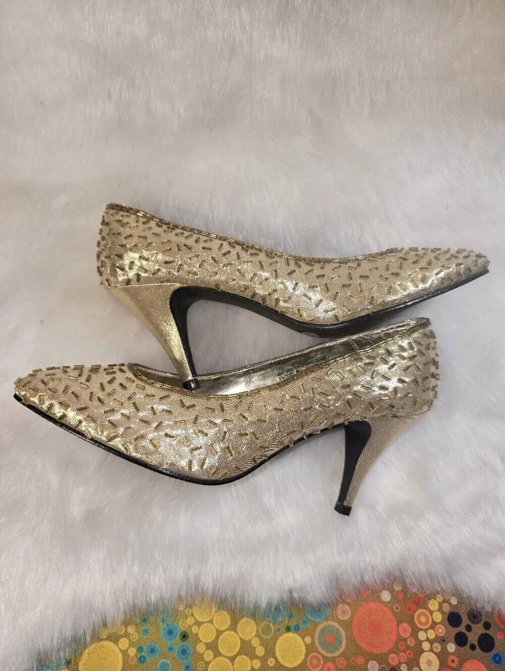 Flings After Six Women's Gold Lamé Beaded Pointed-Toe Women’s Pumps